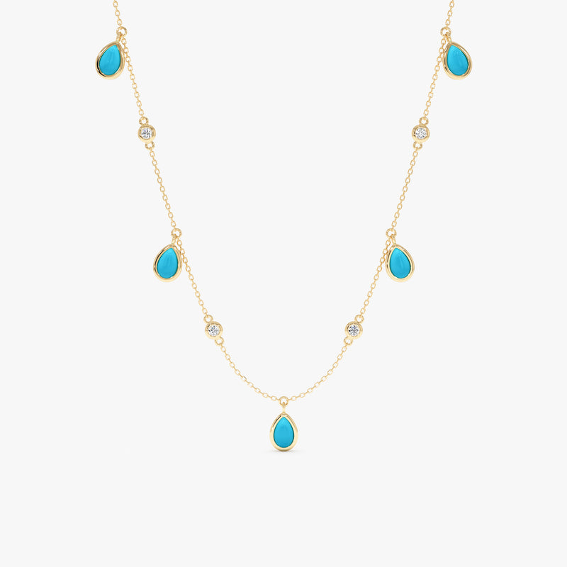 Turquoise & Diamond Dangle Station Necklace, Caelia