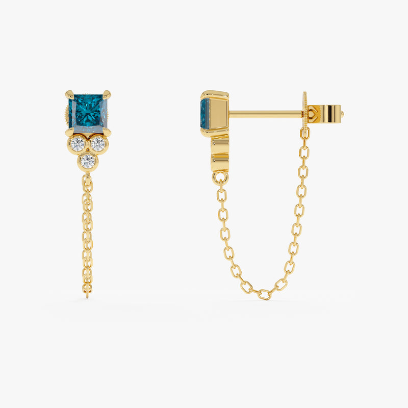 Blue Topaz Chain Earrings, Zeloria