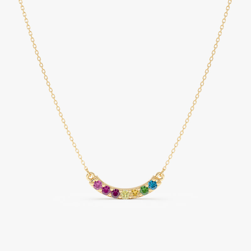 Solid Gold Rainbow Sapphire Bar Necklace, Kael