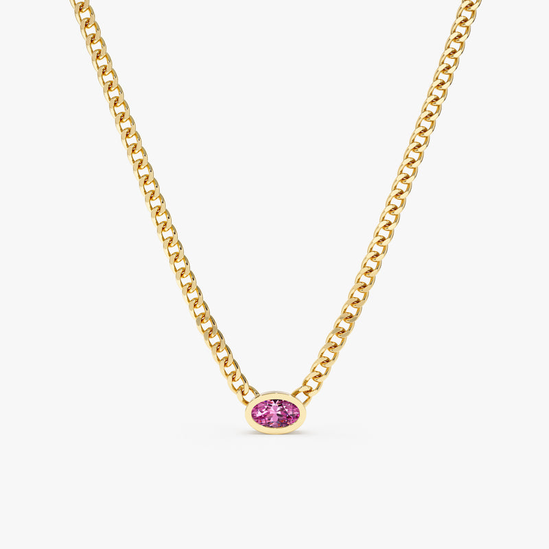 solid yellow gold natural sapphire cuban chain pendant
