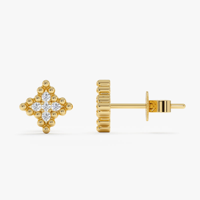 Gold Beaded Clover Stud Earrings, Tirania