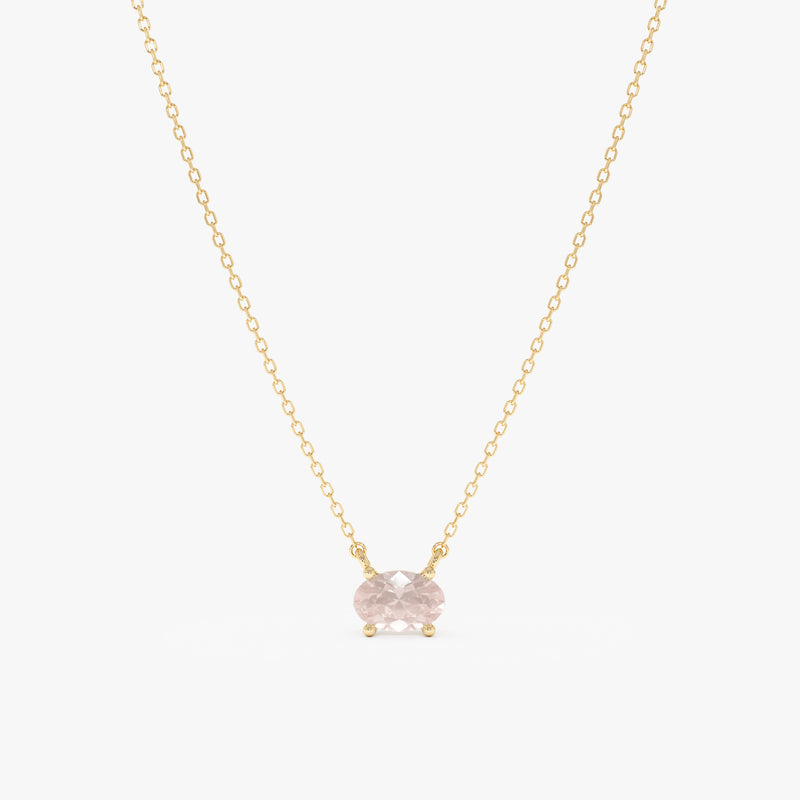Solid Gold Rose Quartz Oval Necklace, Loa