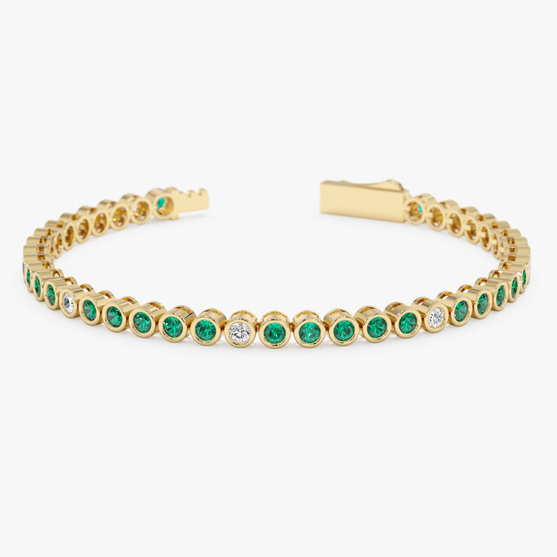 Solid Gold Emerald and Diamond Tennis Bracelet, Solindra