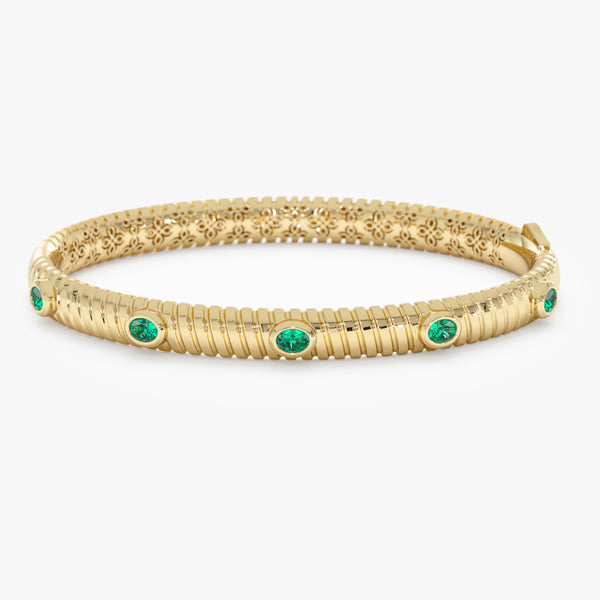 14k Gold Ribbed Emerald Bangle, Melina