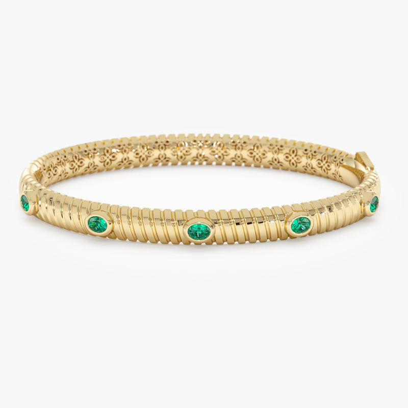 14k Gold Ribbed Emerald Bangle, Melina