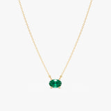 Solid Gold Emerald Oval Necklace, Loa