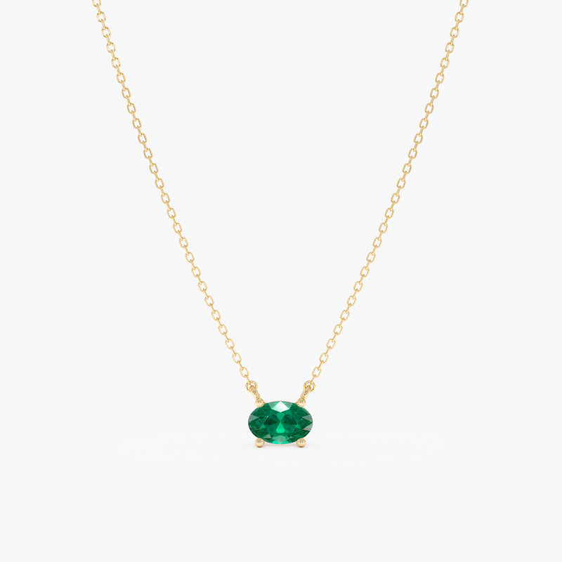 Solid Gold Emerald Oval Necklace, Loa
