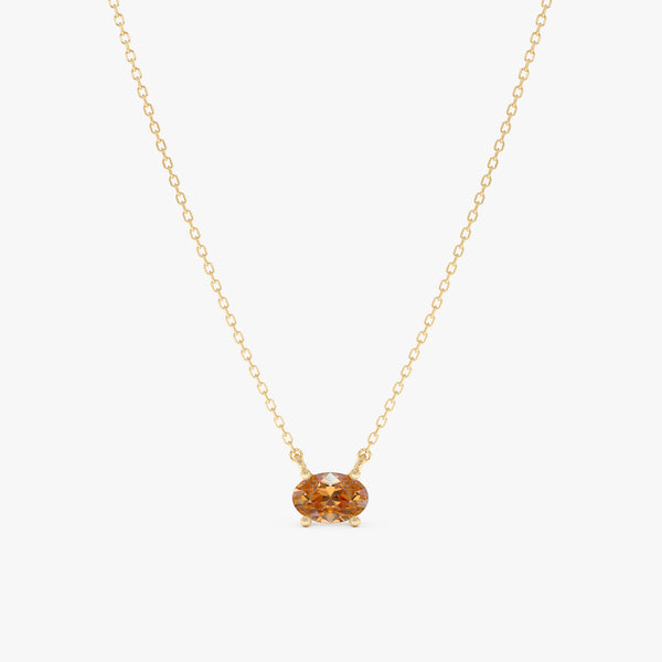 Solid Gold Citrine Oval Necklace, Loa
