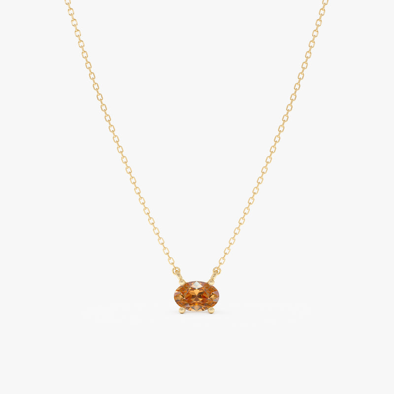 Solid Gold Citrine Oval Necklace, Loa
