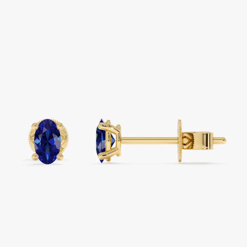 Petite Oval Blue Sapphire Studs, Orinthira