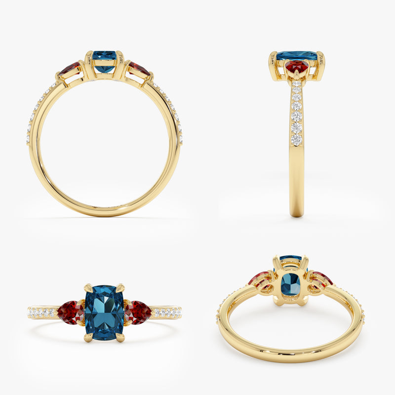 Three Stone Blue Topaz Cocktail Ring, Maelis