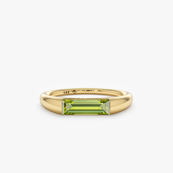 Yellow Gold Baguette Peridot Signet Ring