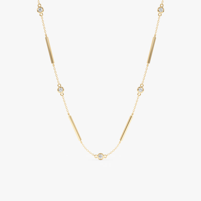 Natural Diamond & Bar Station Necklace, Meliora