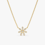 solid yellow gold diamond petite flower necklace 