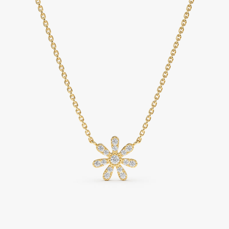 solid yellow gold diamond petite flower necklace 