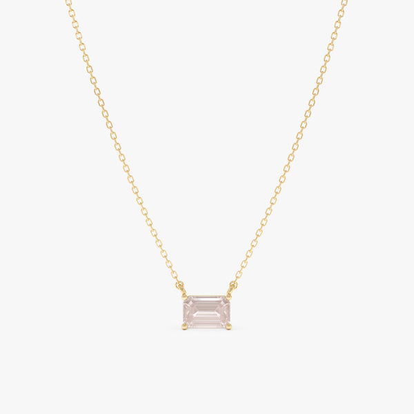 Emerald Cut Rose Quartz Necklace, Lexa