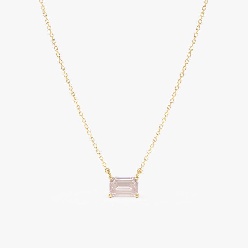 Emerald Cut Rose Quartz Necklace, Lexa