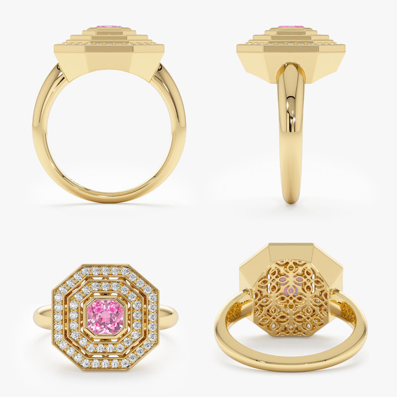 Art Deco Pink Tourmaline & Diamond Ring, Viviana