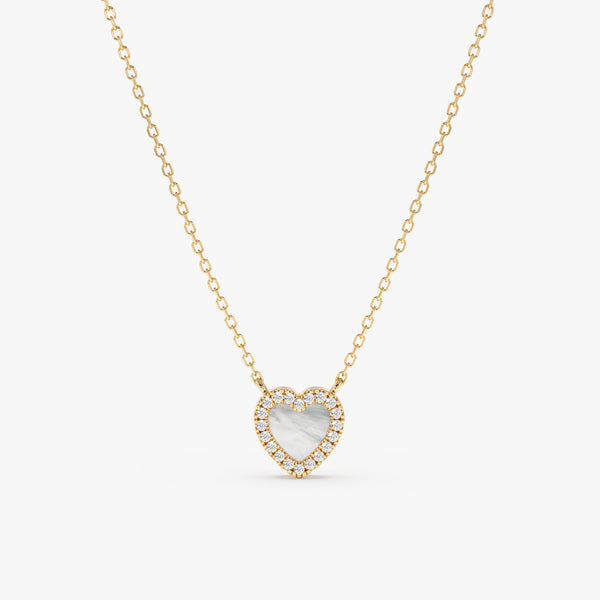 yellow gold diamond pearl heart necklace