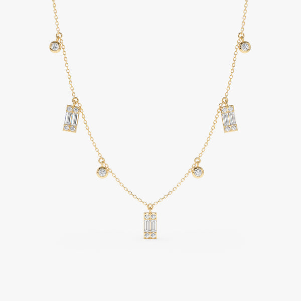 Baguette and Round Diamond Dangle Necklace, Ezri