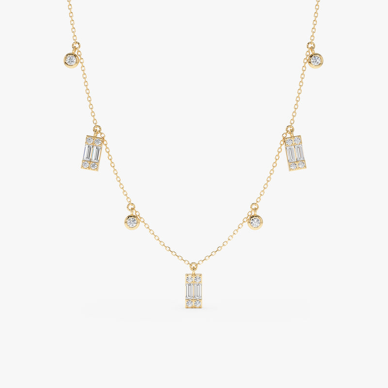 Baguette and Round Diamond Dangle Necklace, Ezri