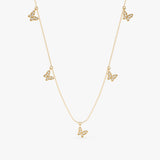 handcrafted solid gold necklace with hanging diamond butterfly charms