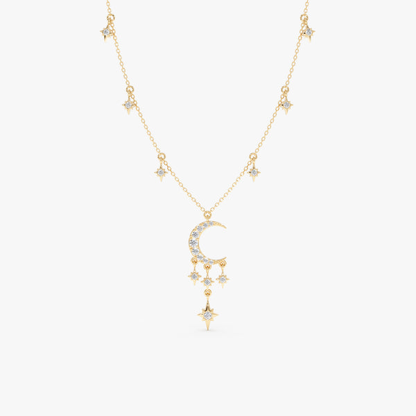 Gold Moon and Stars Diamond Necklace, Isby