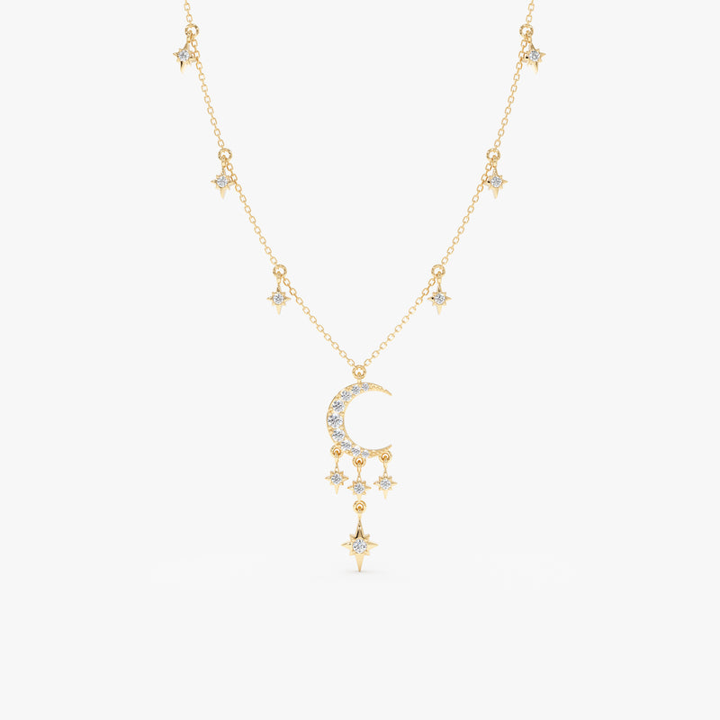 Gold Moon and Stars Diamond Necklace, Isby