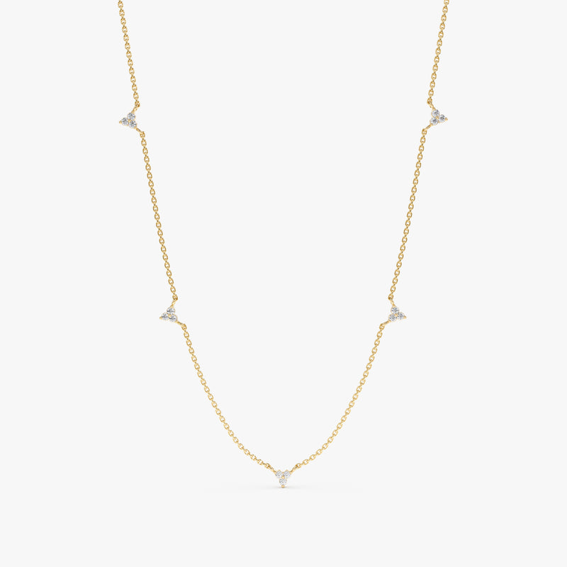 yellow gold diamond cluster station necklace