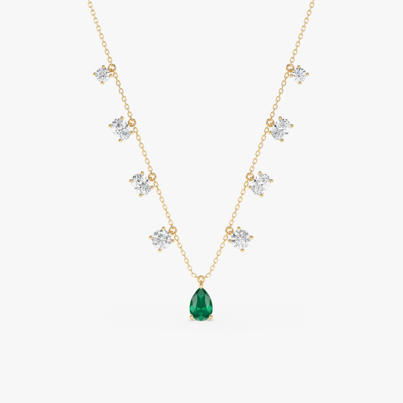 Natural Emerald and Lab Grown Diamond Necklace, Evareth
