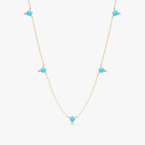 Handmade solid gold necklace with natural multiple turquoise and diamonds station necklace