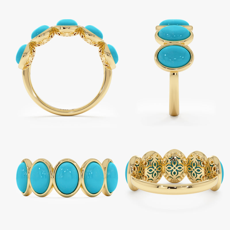 Oval Turquoise Ring, Solid Gold Gemstone Ring, Azura
