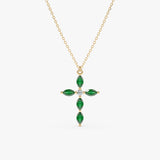 handmade solid gold natural marquise emerald cross pendant necklace