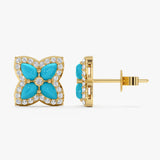 Turquoise & Lab Diamond Flower Stud Earrings, Eirlys