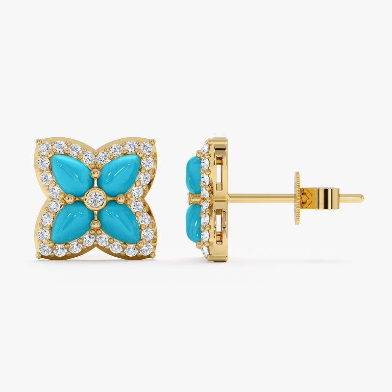 Turquoise & Lab Diamond Flower Stud Earrings, Eirlys