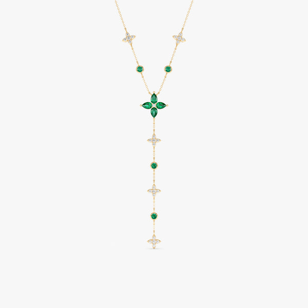 Lab Grown Diamond and Emerald Lariat Necklace, Seralith
