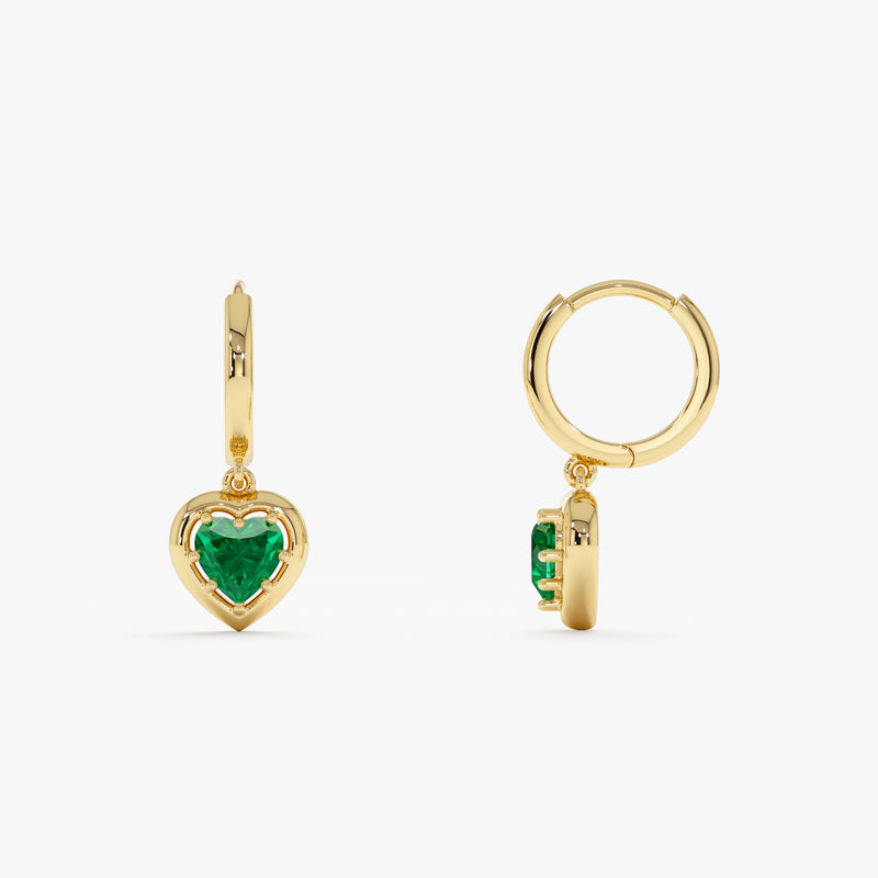 Heart Cut Lab Emerald Dangle Hoops, Vaelessa