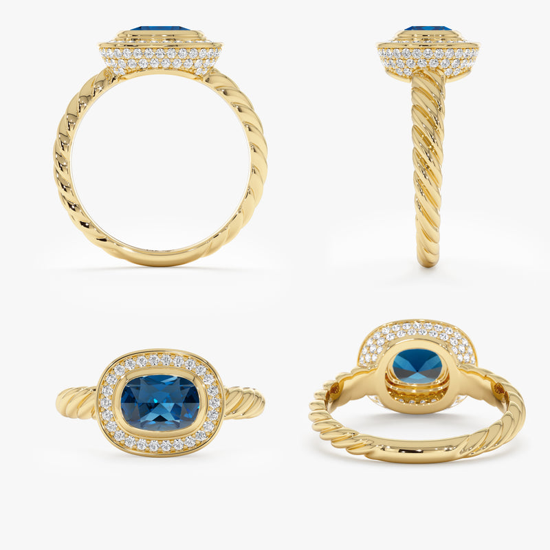 Natural London Blue Topaz & Diamond Ring, Faelina