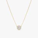 handmade solid 14k gold necklace with halo pendant in paved natural diamonds