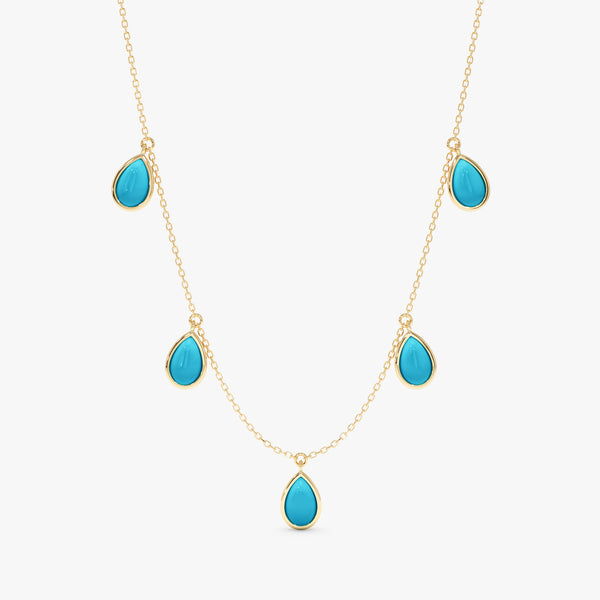 Turquoise Pear Cabochon Dangly Necklace, Kaia
