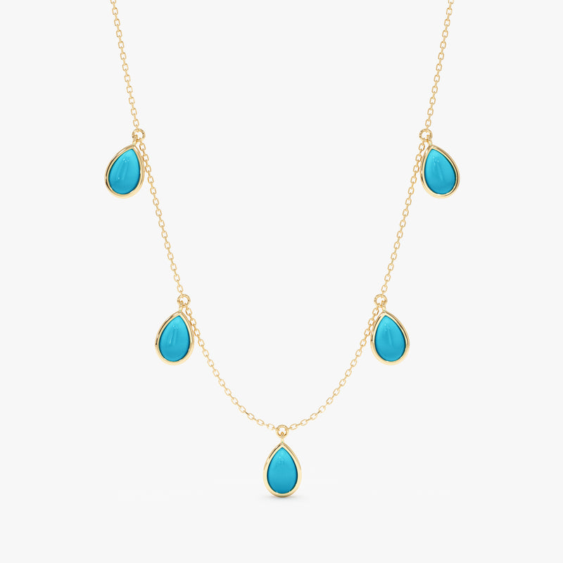 Turquoise Pear Cabochon Dangly Necklace, Kaia