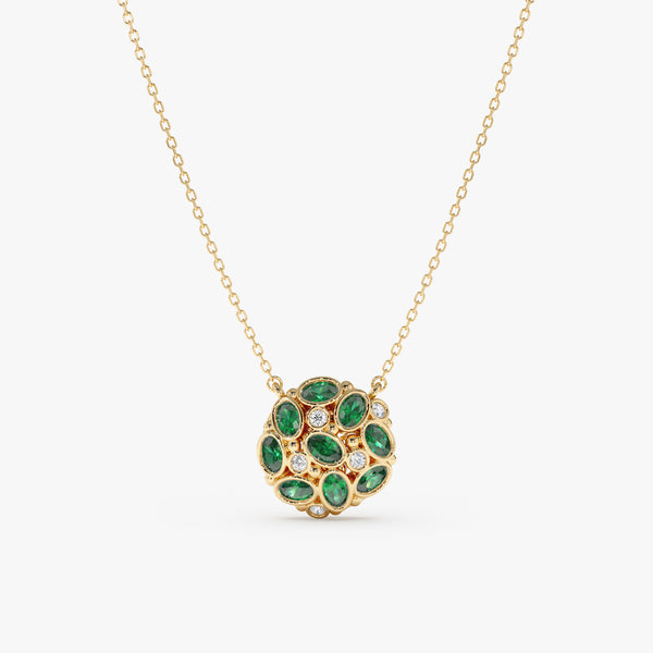 Round Cluster Emerald and Diamond Pendant, Ottilie
