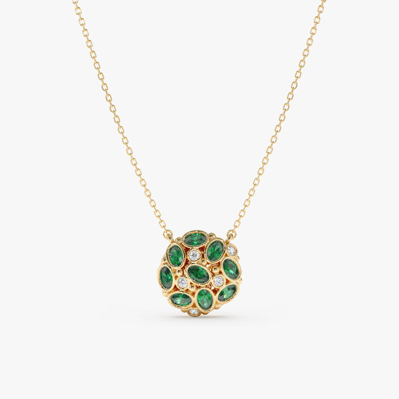 Round Cluster Emerald and Diamond Pendant, Ottilie