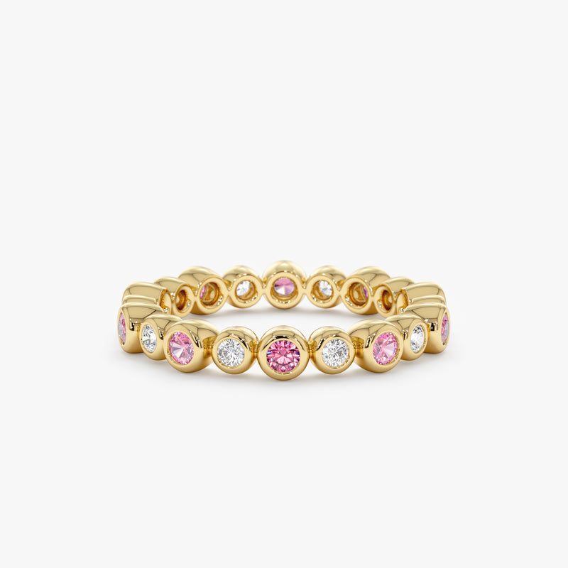 yellow gold pink sapphire and diamond ring