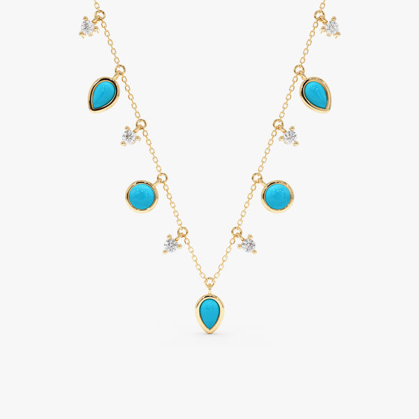 Turquoise and Lab Diamond Station Necklace, Tyrene