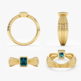 Art Deco Teal Sapphire Ring, Eira