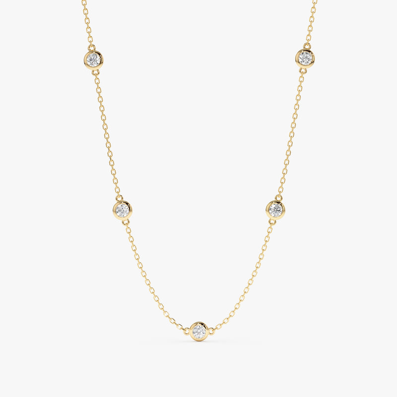 solid yellow gold diamond by the yard necklace with five-bezels