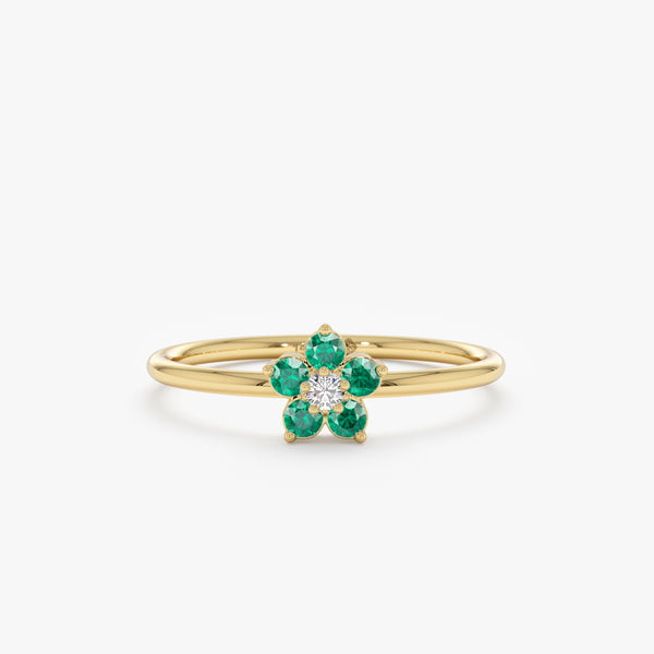 yellow gold emerald flower ring