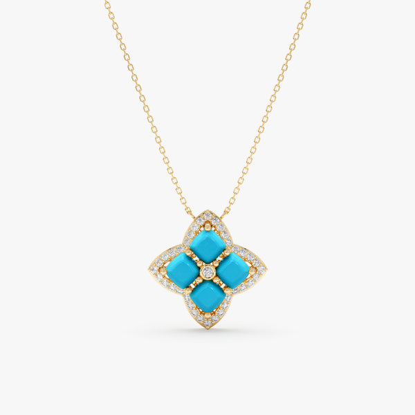 Turquoise & Lab Grown Diamond Clover Necklace, Elowith