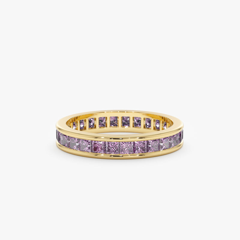 yellow gold amethyst eternity ring